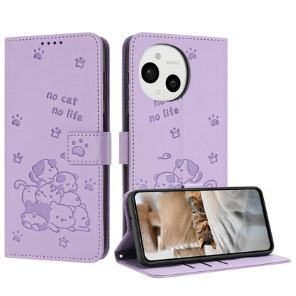 Embossed Kitten Phone Leather Case with Lanyard, For Sharp Aquos wish6, For Sharp Aquos R11, For Sharp Aquos R10 / R9, For Sharp Aquos wish5, For Sharp Aquos Sense 9, For Sharp Aquos wish4 SH-52E, For Sharp Aquos Sense 8, For Sharp Aquos Wish 3