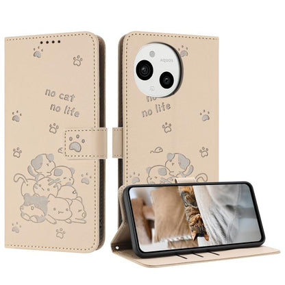Embossed Kitten Phone Leather Case with Lanyard, For Sharp Aquos wish6, For Sharp Aquos R11, For Sharp Aquos R10 / R9, For Sharp Aquos wish5, For Sharp Aquos Sense 9, For Sharp Aquos wish4 SH-52E, For Sharp Aquos Sense 8, For Sharp Aquos Wish 3