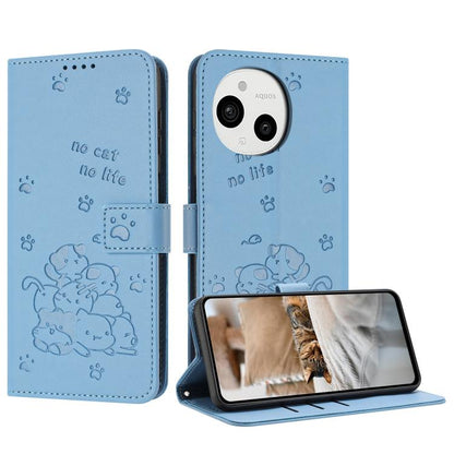 Embossed Kitten Phone Leather Case with Lanyard, For Sharp Aquos wish6, For Sharp Aquos R11, For Sharp Aquos R10 / R9, For Sharp Aquos wish5, For Sharp Aquos Sense 9, For Sharp Aquos wish4 SH-52E, For Sharp Aquos Sense 8, For Sharp Aquos Wish 3