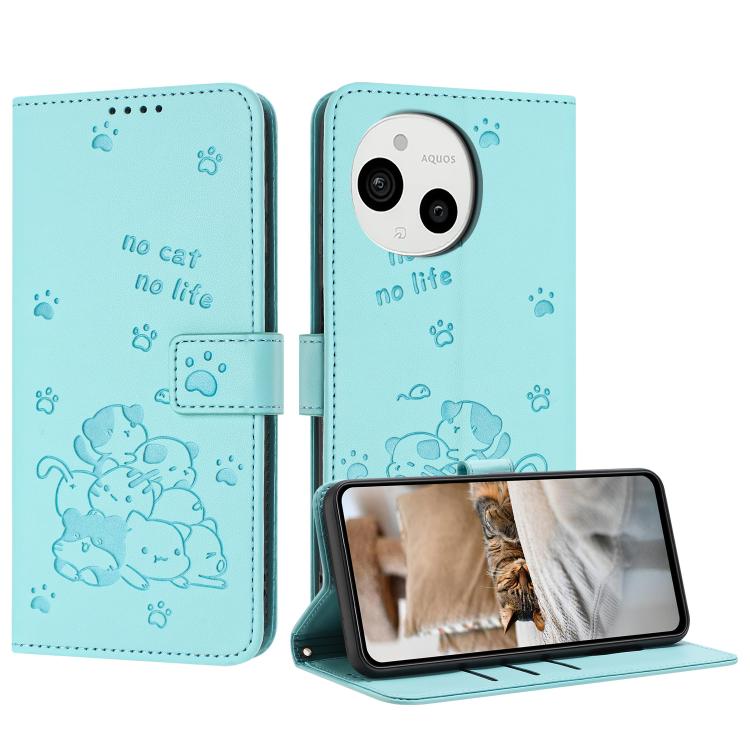 Embossed Kitten Phone Leather Case with Lanyard, For Sharp Aquos wish6, For Sharp Aquos R11, For Sharp Aquos R10 / R9, For Sharp Aquos wish5, For Sharp Aquos Sense 9, For Sharp Aquos wish4 SH-52E, For Sharp Aquos Sense 8, For Sharp Aquos Wish 3