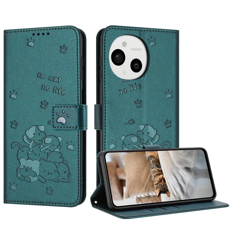 Embossed Kitten Phone Leather Case with Lanyard, For Sharp Aquos wish6, For Sharp Aquos R11, For Sharp Aquos R10 / R9, For Sharp Aquos wish5, For Sharp Aquos Sense 9, For Sharp Aquos wish4 SH-52E, For Sharp Aquos Sense 8, For Sharp Aquos Wish 3