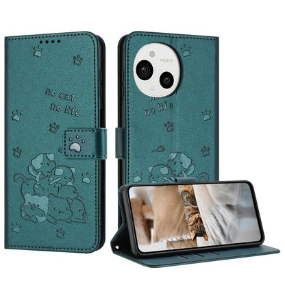 Embossed Kitten Phone Leather Case with Lanyard, For Sharp Aquos wish6, For Sharp Aquos R11, For Sharp Aquos R10 / R9, For Sharp Aquos wish5, For Sharp Aquos Sense 9, For Sharp Aquos wish4 SH-52E, For Sharp Aquos Sense 8, For Sharp Aquos Wish 3