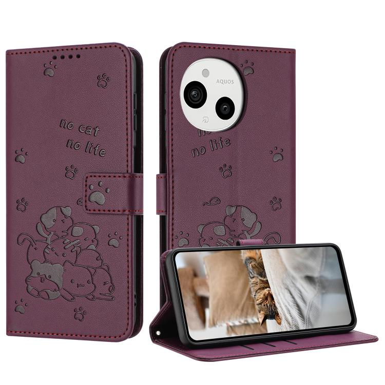 Embossed Kitten Phone Leather Case with Lanyard, For Sharp Aquos wish6, For Sharp Aquos R11, For Sharp Aquos R10 / R9, For Sharp Aquos wish5, For Sharp Aquos Sense 9, For Sharp Aquos wish4 SH-52E, For Sharp Aquos Sense 8, For Sharp Aquos Wish 3