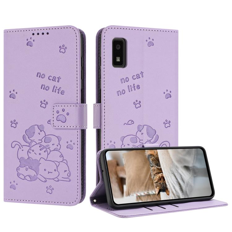 Embossed Kitten Phone Leather Case with Lanyard, For Sharp Aquos wish6, For Sharp Aquos R11, For Sharp Aquos R10 / R9, For Sharp Aquos wish5, For Sharp Aquos Sense 9, For Sharp Aquos wish4 SH-52E, For Sharp Aquos Sense 8, For Sharp Aquos Wish 3