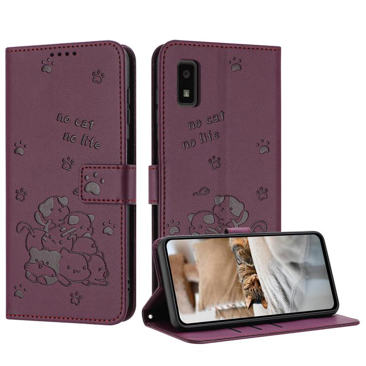 Embossed Kitten Phone Leather Case with Lanyard, For Sharp Aquos wish6, For Sharp Aquos R11, For Sharp Aquos R10 / R9, For Sharp Aquos wish5, For Sharp Aquos Sense 9, For Sharp Aquos wish4 SH-52E, For Sharp Aquos Sense 8, For Sharp Aquos Wish 3