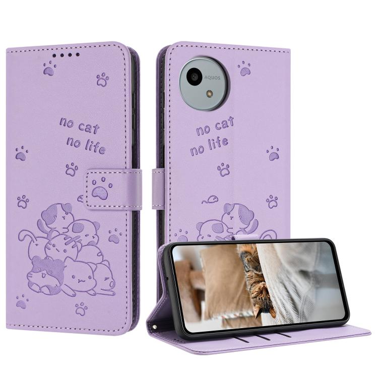 Embossed Kitten Phone Leather Case with Lanyard, For Sharp Aquos wish6, For Sharp Aquos R11, For Sharp Aquos R10 / R9, For Sharp Aquos wish5, For Sharp Aquos Sense 9, For Sharp Aquos wish4 SH-52E, For Sharp Aquos Sense 8, For Sharp Aquos Wish 3