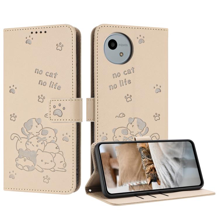 Embossed Kitten Phone Leather Case with Lanyard, For Sharp Aquos wish6, For Sharp Aquos R11, For Sharp Aquos R10 / R9, For Sharp Aquos wish5, For Sharp Aquos Sense 9, For Sharp Aquos wish4 SH-52E, For Sharp Aquos Sense 8, For Sharp Aquos Wish 3