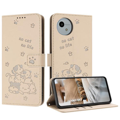 Embossed Kitten Phone Leather Case with Lanyard, For Sharp Aquos wish6, For Sharp Aquos R11, For Sharp Aquos R10 / R9, For Sharp Aquos wish5, For Sharp Aquos Sense 9, For Sharp Aquos wish4 SH-52E, For Sharp Aquos Sense 8, For Sharp Aquos Wish 3