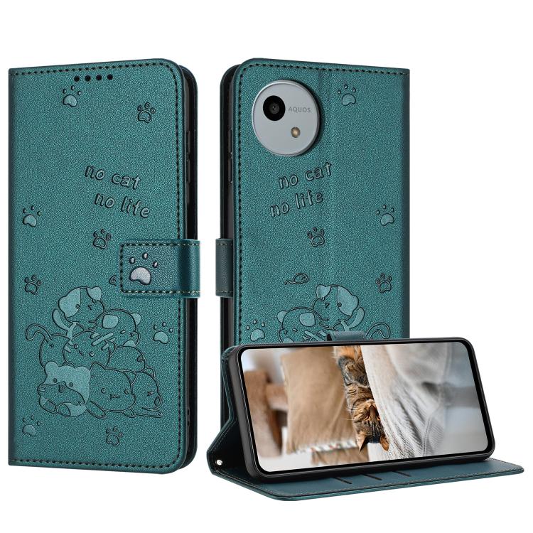 Embossed Kitten Phone Leather Case with Lanyard, For Sharp Aquos wish6, For Sharp Aquos R11, For Sharp Aquos R10 / R9, For Sharp Aquos wish5, For Sharp Aquos Sense 9, For Sharp Aquos wish4 SH-52E, For Sharp Aquos Sense 8, For Sharp Aquos Wish 3