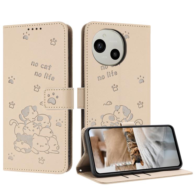 Embossed Kitten Phone Leather Case with Lanyard, For Sharp Aquos wish6, For Sharp Aquos R11, For Sharp Aquos R10 / R9, For Sharp Aquos wish5, For Sharp Aquos Sense 9, For Sharp Aquos wish4 SH-52E, For Sharp Aquos Sense 8, For Sharp Aquos Wish 3