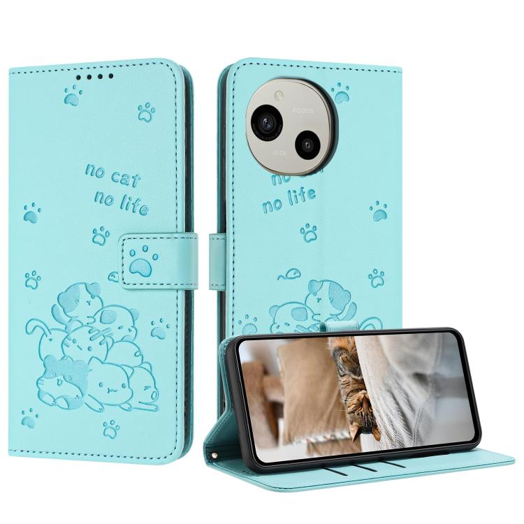 Embossed Kitten Phone Leather Case with Lanyard, For Sharp Aquos wish6, For Sharp Aquos R11, For Sharp Aquos R10 / R9, For Sharp Aquos wish5, For Sharp Aquos Sense 9, For Sharp Aquos wish4 SH-52E, For Sharp Aquos Sense 8, For Sharp Aquos Wish 3