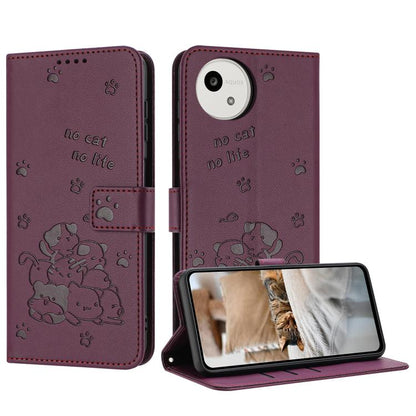 Embossed Kitten Phone Leather Case with Lanyard, For Sharp Aquos wish6, For Sharp Aquos R11, For Sharp Aquos R10 / R9, For Sharp Aquos wish5, For Sharp Aquos Sense 9, For Sharp Aquos wish4 SH-52E, For Sharp Aquos Sense 8, For Sharp Aquos Wish 3