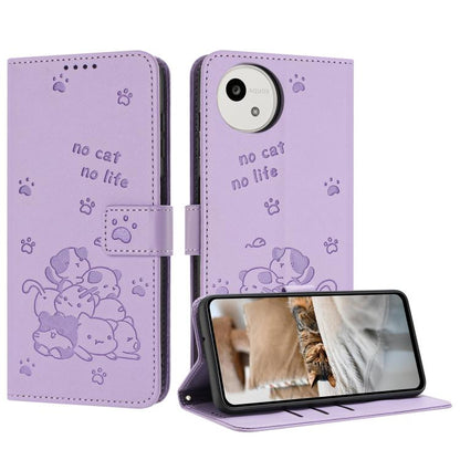 Embossed Kitten Phone Leather Case with Lanyard, For Sharp Aquos wish6, For Sharp Aquos R11, For Sharp Aquos R10 / R9, For Sharp Aquos wish5, For Sharp Aquos Sense 9, For Sharp Aquos wish4 SH-52E, For Sharp Aquos Sense 8, For Sharp Aquos Wish 3