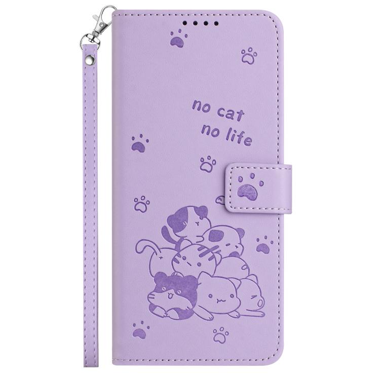 Embossed Kitten Phone Leather Case with Lanyard, For Sharp Aquos wish6, For Sharp Aquos R11, For Sharp Aquos R10 / R9, For Sharp Aquos wish5, For Sharp Aquos Sense 9, For Sharp Aquos wish4 SH-52E, For Sharp Aquos Sense 8, For Sharp Aquos Wish 3