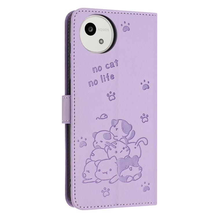 Embossed Kitten Phone Leather Case with Lanyard, For Sharp Aquos wish6, For Sharp Aquos R11, For Sharp Aquos R10 / R9, For Sharp Aquos wish5, For Sharp Aquos Sense 9, For Sharp Aquos wish4 SH-52E, For Sharp Aquos Sense 8, For Sharp Aquos Wish 3