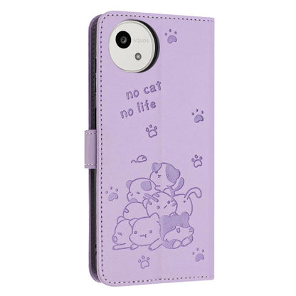 Embossed Kitten Phone Leather Case with Lanyard, For Sharp Aquos wish6, For Sharp Aquos R11, For Sharp Aquos R10 / R9, For Sharp Aquos wish5, For Sharp Aquos Sense 9, For Sharp Aquos wish4 SH-52E, For Sharp Aquos Sense 8, For Sharp Aquos Wish 3