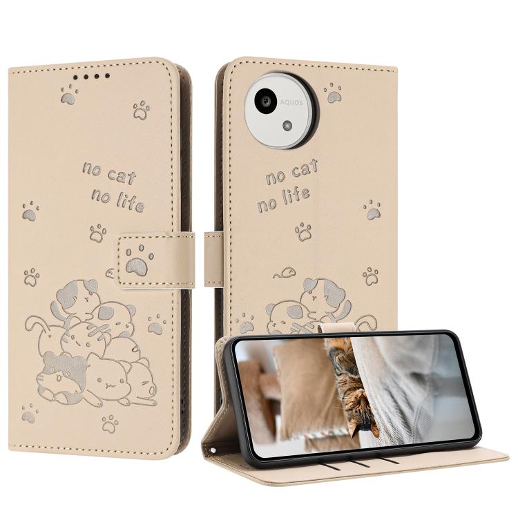 Embossed Kitten Phone Leather Case with Lanyard, For Sharp Aquos wish6, For Sharp Aquos R11, For Sharp Aquos R10 / R9, For Sharp Aquos wish5, For Sharp Aquos Sense 9, For Sharp Aquos wish4 SH-52E, For Sharp Aquos Sense 8, For Sharp Aquos Wish 3