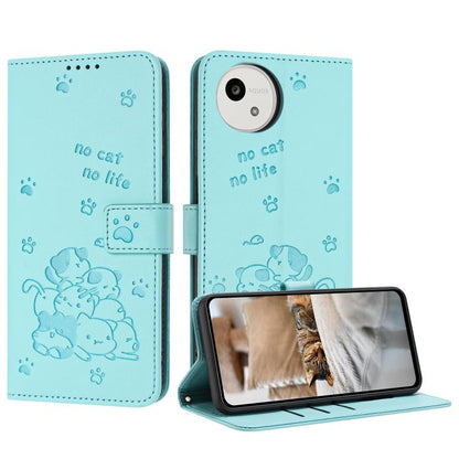 Embossed Kitten Phone Leather Case with Lanyard, For Sharp Aquos wish6, For Sharp Aquos R11, For Sharp Aquos R10 / R9, For Sharp Aquos wish5, For Sharp Aquos Sense 9, For Sharp Aquos wish4 SH-52E, For Sharp Aquos Sense 8, For Sharp Aquos Wish 3