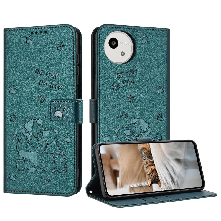 Embossed Kitten Phone Leather Case with Lanyard, For Sharp Aquos wish6, For Sharp Aquos R11, For Sharp Aquos R10 / R9, For Sharp Aquos wish5, For Sharp Aquos Sense 9, For Sharp Aquos wish4 SH-52E, For Sharp Aquos Sense 8, For Sharp Aquos Wish 3