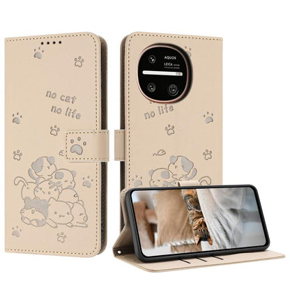 Embossed Kitten Phone Leather Case with Lanyard, For Sharp Aquos wish6, For Sharp Aquos R11, For Sharp Aquos R10 / R9, For Sharp Aquos wish5, For Sharp Aquos Sense 9, For Sharp Aquos wish4 SH-52E, For Sharp Aquos Sense 8, For Sharp Aquos Wish 3
