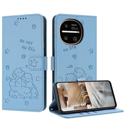 Embossed Kitten Phone Leather Case with Lanyard, For Sharp Aquos wish6, For Sharp Aquos R11, For Sharp Aquos R10 / R9, For Sharp Aquos wish5, For Sharp Aquos Sense 9, For Sharp Aquos wish4 SH-52E, For Sharp Aquos Sense 8, For Sharp Aquos Wish 3