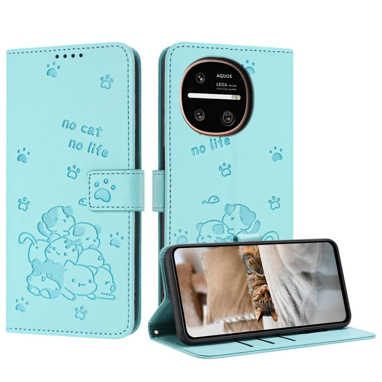 Embossed Kitten Phone Leather Case with Lanyard, For Sharp Aquos wish6, For Sharp Aquos R11, For Sharp Aquos R10 / R9, For Sharp Aquos wish5, For Sharp Aquos Sense 9, For Sharp Aquos wish4 SH-52E, For Sharp Aquos Sense 8, For Sharp Aquos Wish 3