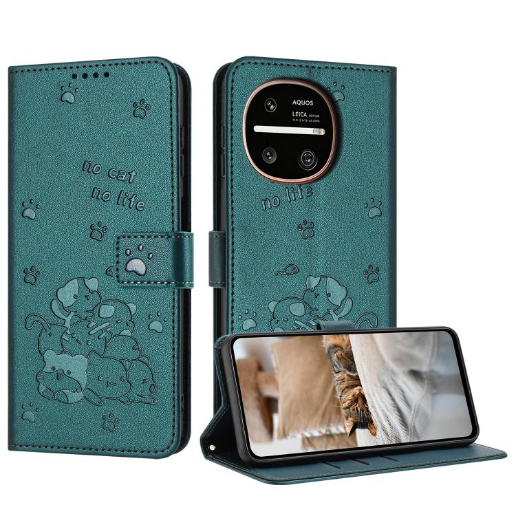 Embossed Kitten Phone Leather Case with Lanyard, For Sharp Aquos wish6, For Sharp Aquos R11, For Sharp Aquos R10 / R9, For Sharp Aquos wish5, For Sharp Aquos Sense 9, For Sharp Aquos wish4 SH-52E, For Sharp Aquos Sense 8, For Sharp Aquos Wish 3