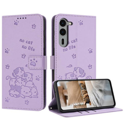 Embossed Kitten Phone Leather Case with Lanyard, For Fujitsu Arrows We3  / F-52G, For Fujitsu Arrows We2 F-52E, For Fujitsu Arrows We2 Plus F-51E, For Fujitsu Arrows We F-51B