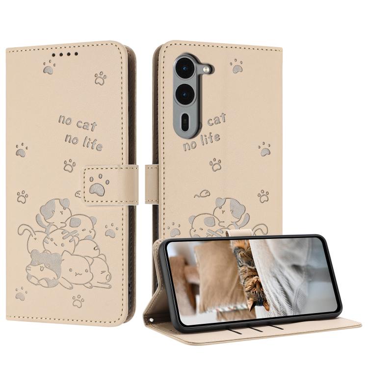 Embossed Kitten Phone Leather Case with Lanyard, For Fujitsu Arrows We3  / F-52G, For Fujitsu Arrows We2 F-52E, For Fujitsu Arrows We2 Plus F-51E, For Fujitsu Arrows We F-51B