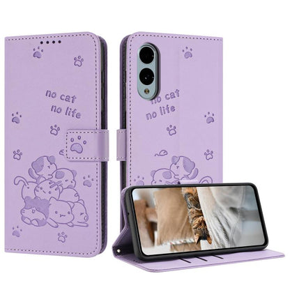 Embossed Kitten Phone Leather Case with Lanyard, For Fujitsu Arrows We3  / F-52G, For Fujitsu Arrows We2 F-52E, For Fujitsu Arrows We2 Plus F-51E, For Fujitsu Arrows We F-51B
