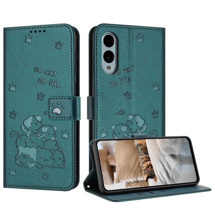 Embossed Kitten Phone Leather Case with Lanyard, For Fujitsu Arrows We3  / F-52G, For Fujitsu Arrows We2 F-52E, For Fujitsu Arrows We2 Plus F-51E, For Fujitsu Arrows We F-51B