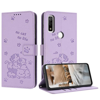 Embossed Kitten Phone Leather Case with Lanyard, For Fujitsu Arrows We3  / F-52G, For Fujitsu Arrows We2 F-52E, For Fujitsu Arrows We2 Plus F-51E, For Fujitsu Arrows We F-51B