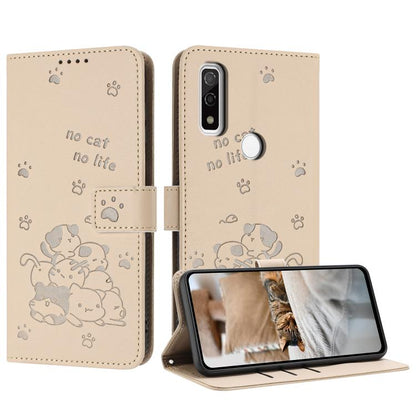 Embossed Kitten Phone Leather Case with Lanyard, For Fujitsu Arrows We3  / F-52G, For Fujitsu Arrows We2 F-52E, For Fujitsu Arrows We2 Plus F-51E, For Fujitsu Arrows We F-51B