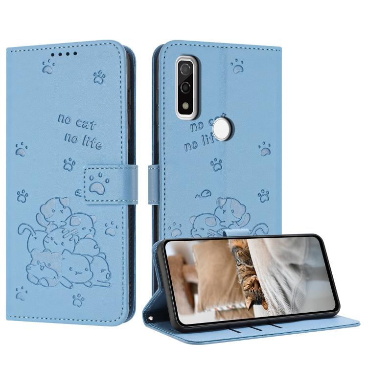 Embossed Kitten Phone Leather Case with Lanyard, For Fujitsu Arrows We3  / F-52G, For Fujitsu Arrows We2 F-52E, For Fujitsu Arrows We2 Plus F-51E, For Fujitsu Arrows We F-51B