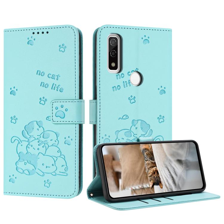 Embossed Kitten Phone Leather Case with Lanyard, For Fujitsu Arrows We3  / F-52G, For Fujitsu Arrows We2 F-52E, For Fujitsu Arrows We2 Plus F-51E, For Fujitsu Arrows We F-51B