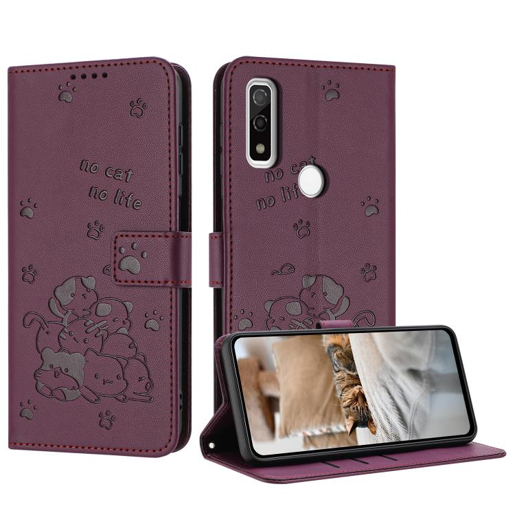 Embossed Kitten Phone Leather Case with Lanyard, For Fujitsu Arrows We3  / F-52G, For Fujitsu Arrows We2 F-52E, For Fujitsu Arrows We2 Plus F-51E, For Fujitsu Arrows We F-51B