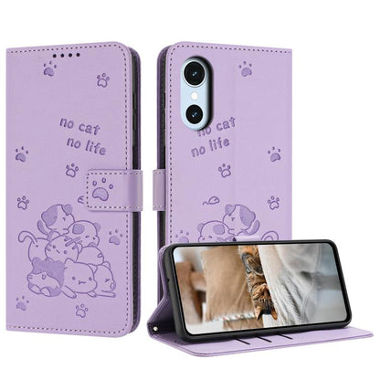 Embossed Kitten Phone Leather Case with Lanyard, For Fujitsu Arrows We3  / F-52G, For Fujitsu Arrows We2 F-52E, For Fujitsu Arrows We2 Plus F-51E, For Fujitsu Arrows We F-51B