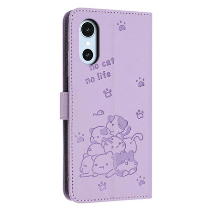 Embossed Kitten Phone Leather Case with Lanyard, For Fujitsu Arrows We3  / F-52G, For Fujitsu Arrows We2 F-52E, For Fujitsu Arrows We2 Plus F-51E, For Fujitsu Arrows We F-51B