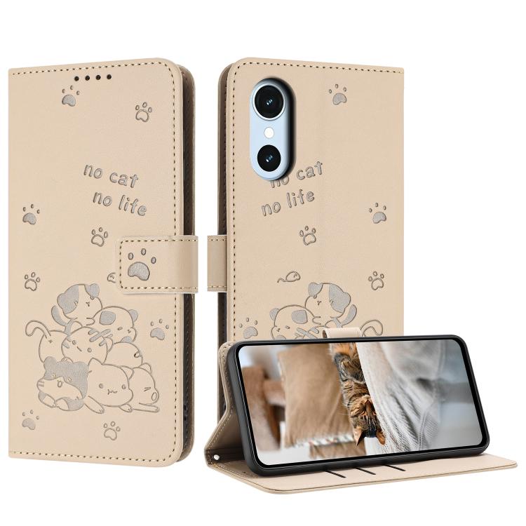 Embossed Kitten Phone Leather Case with Lanyard, For Fujitsu Arrows We3  / F-52G, For Fujitsu Arrows We2 F-52E, For Fujitsu Arrows We2 Plus F-51E, For Fujitsu Arrows We F-51B