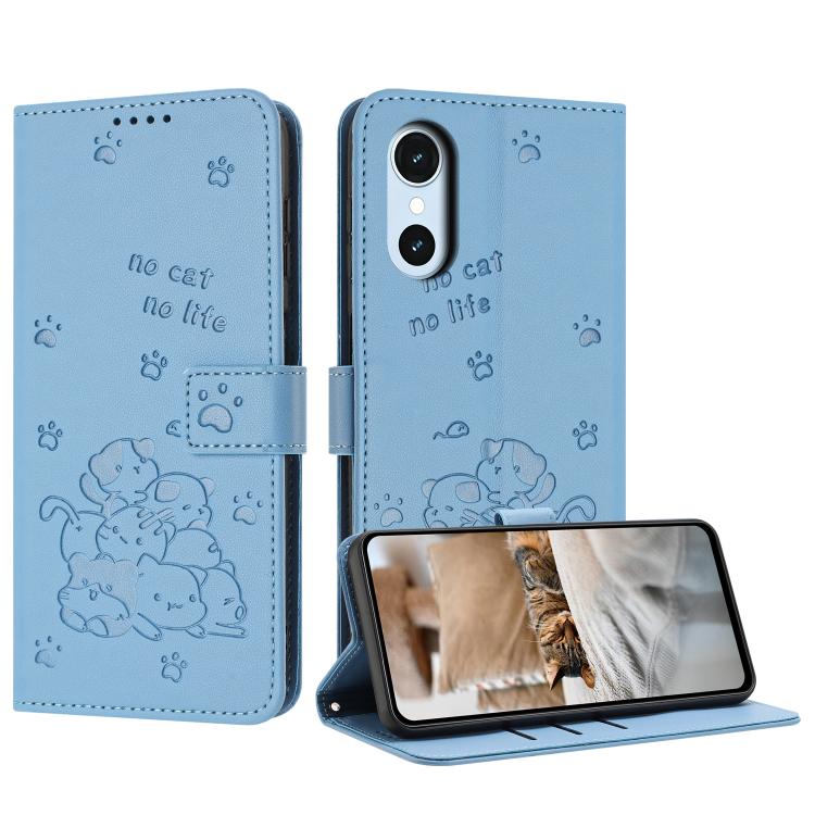 Embossed Kitten Phone Leather Case with Lanyard, For Fujitsu Arrows We3  / F-52G, For Fujitsu Arrows We2 F-52E, For Fujitsu Arrows We2 Plus F-51E, For Fujitsu Arrows We F-51B