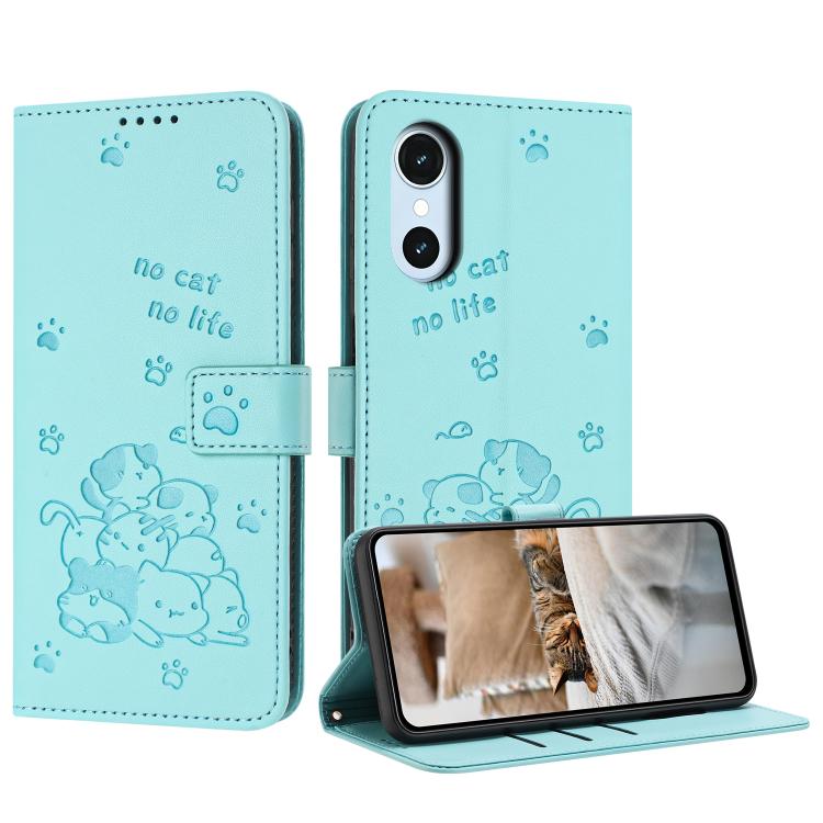 Embossed Kitten Phone Leather Case with Lanyard, For Fujitsu Arrows We3  / F-52G, For Fujitsu Arrows We2 F-52E, For Fujitsu Arrows We2 Plus F-51E, For Fujitsu Arrows We F-51B
