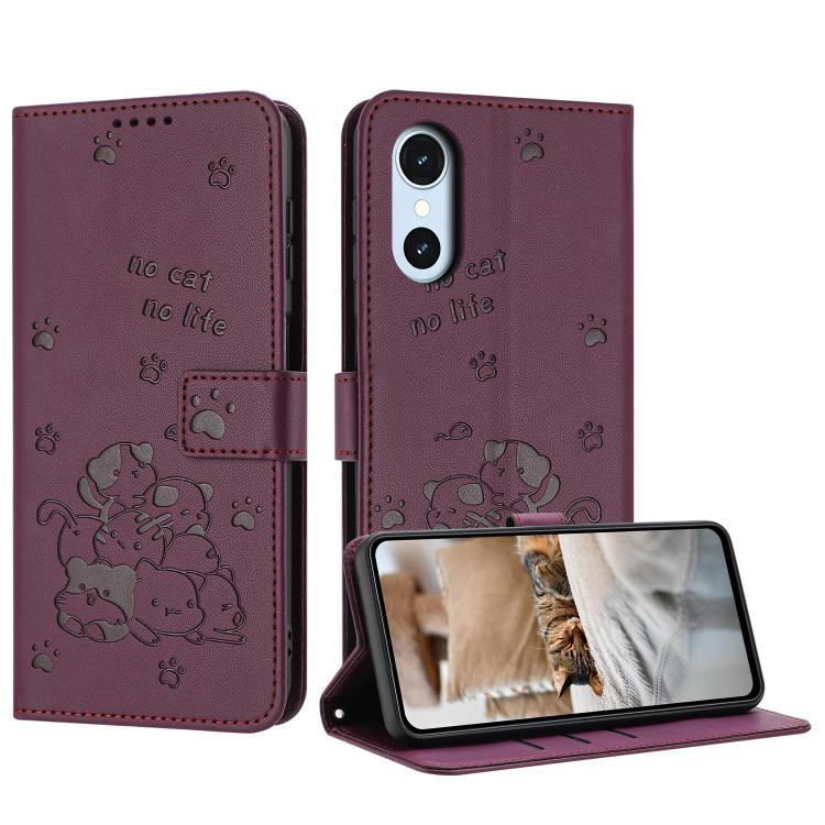Embossed Kitten Phone Leather Case with Lanyard, For Fujitsu Arrows We3  / F-52G, For Fujitsu Arrows We2 F-52E, For Fujitsu Arrows We2 Plus F-51E, For Fujitsu Arrows We F-51B