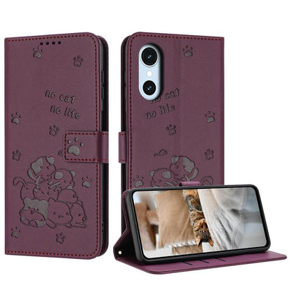 Embossed Kitten Phone Leather Case with Lanyard, For Fujitsu Arrows We3  / F-52G, For Fujitsu Arrows We2 F-52E, For Fujitsu Arrows We2 Plus F-51E, For Fujitsu Arrows We F-51B