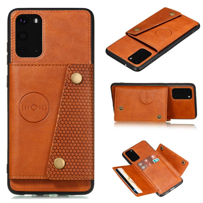 Orange magnetic flip phone case with card slot, double buckle, textured grip panel