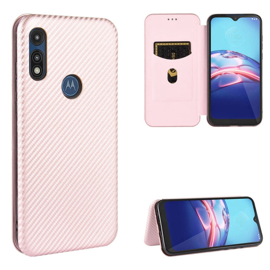 Magnetic flip phone case with carbon-fiber texture, card slot, and kickstand, pink