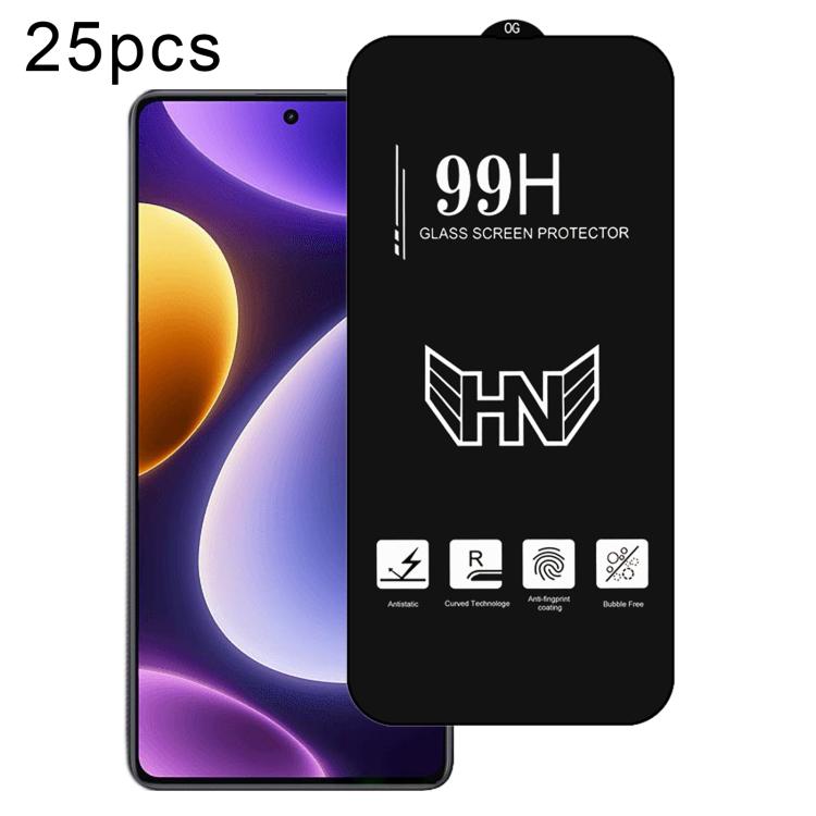 25 PCS/Pack High Aluminum Large Arc Full Screen Tempered Glass Film, For Redmi Note 17 5G / 4G Global, For Redmi Note 17 Pro+ 5G Global 163.4mm, For Redmi 17 5G / 4G Global 170mm, For Redmi A7 4G 171.8mm, For Redmi A7 Pro 5G / 4G 171mm, For Redmi 15a 5...