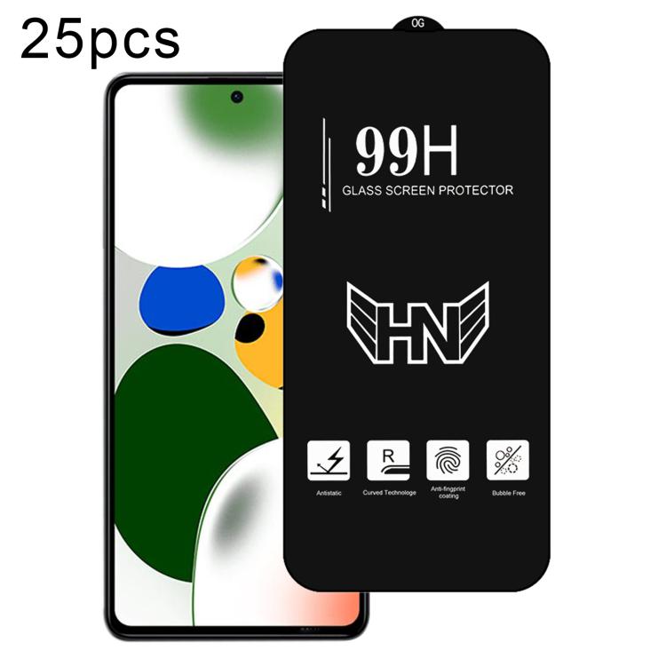 25 PCS/Pack High Aluminum Large Arc Full Screen Tempered Glass Film, For Redmi Note 17 5G / 4G Global, For Redmi Note 17 Pro+ 5G Global 163.4mm, For Redmi 17 5G / 4G Global 170mm, For Redmi A7 4G 171.8mm, For Redmi A7 Pro 5G / 4G 171mm, For Redmi 15a 5...