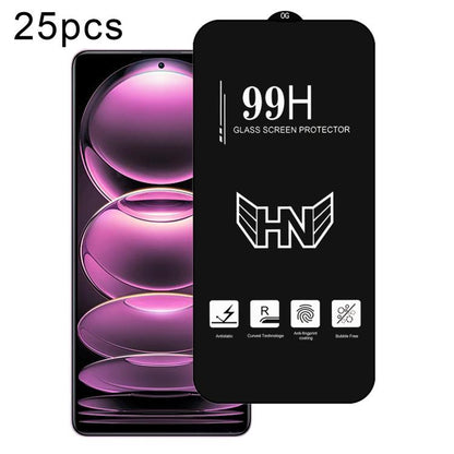 25 PCS/Pack High Aluminum Large Arc Full Screen Tempered Glass Film, For Redmi Note 17 5G / 4G Global, For Redmi Note 17 Pro+ 5G Global 163.4mm, For Redmi 17 5G / 4G Global 170mm, For Redmi A7 4G 171.8mm, For Redmi A7 Pro 5G / 4G 171mm, For Redmi 15a 5...