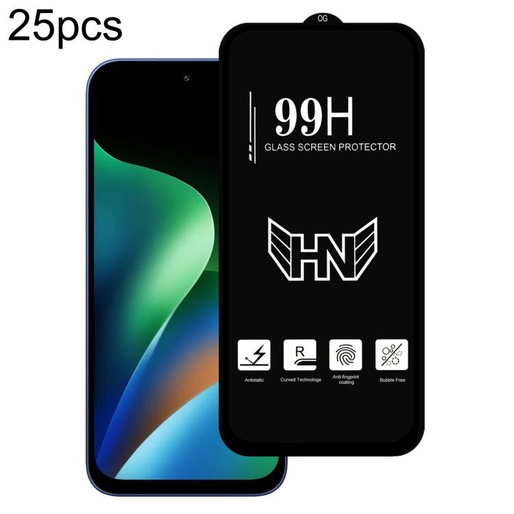 25 PCS/Pack High Aluminum Large Arc Full Screen Tempered Glass Film, For Redmi Note 17 5G / 4G Global, For Redmi Note 17 Pro+ 5G Global 163.4mm, For Redmi 17 5G / 4G Global 170mm, For Redmi A7 4G 171.8mm, For Redmi A7 Pro 5G / 4G 171mm, For Redmi 15a 5...