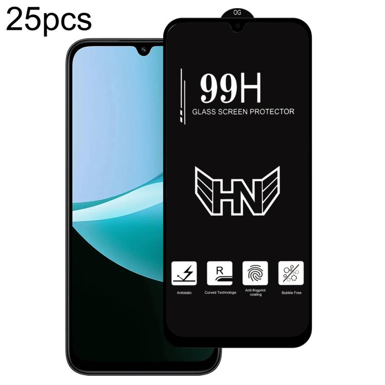 25 PCS/Pack High Aluminum Large Arc Full Screen Tempered Glass Film, For Redmi Note 17 5G / 4G Global, For Redmi Note 17 Pro+ 5G Global 163.4mm, For Redmi 17 5G / 4G Global 170mm, For Redmi A7 4G 171.8mm, For Redmi A7 Pro 5G / 4G 171mm, For Redmi 15a 5...
